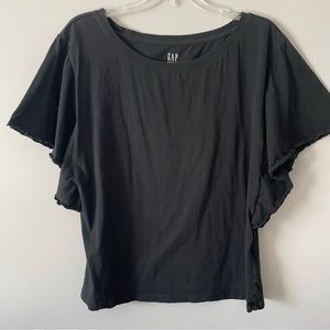 GAP vintage wash Giant Flutter sleeve in black top, Size XL
